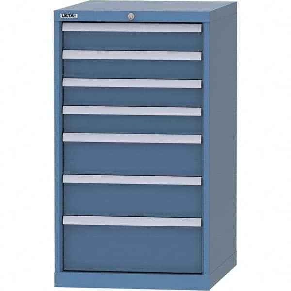 LISTA - 7 Drawer, 99 Compartment Bright Blue Steel Modular Storage Cabinet - USA Tool & Supply