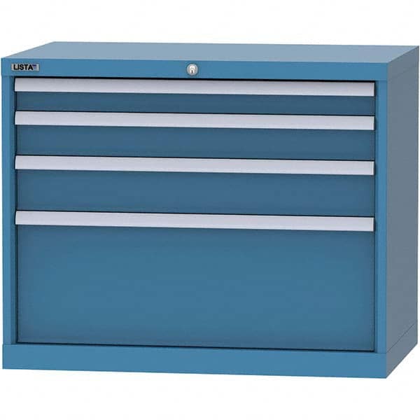 LISTA - 4 Drawer, 84 Compartment Bright Blue Steel Modular Storage Cabinet - USA Tool & Supply