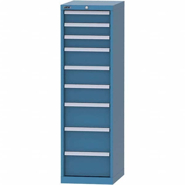 LISTA - 9 Drawer, 216 Compartment Bright Blue Steel Modular Storage Cabinet - USA Tool & Supply