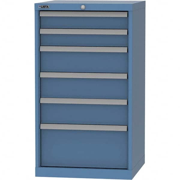 LISTA - 6 Drawer, 84 Compartment Bright Blue Steel Modular Storage Cabinet - USA Tool & Supply