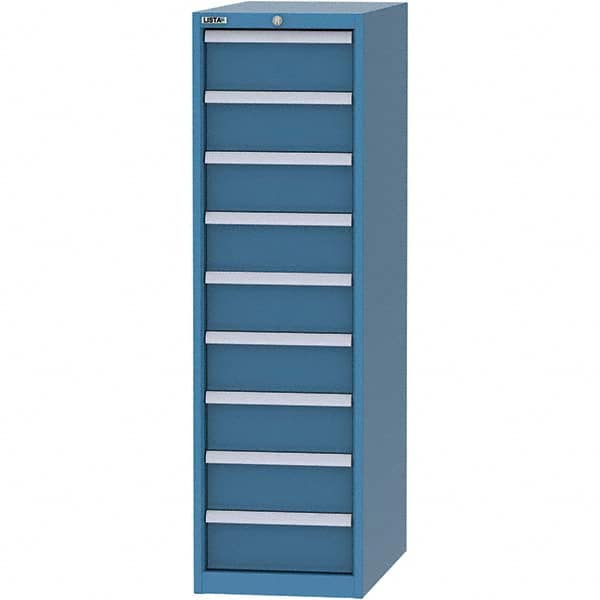 LISTA - 9 Drawer, 45 Compartment Bright Blue Steel Modular Storage Cabinet - USA Tool & Supply