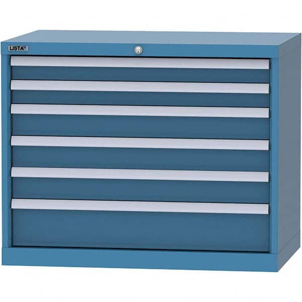 LISTA - 6 Drawer, 84 Compartment Bright Blue Steel Modular Storage Cabinet - USA Tool & Supply