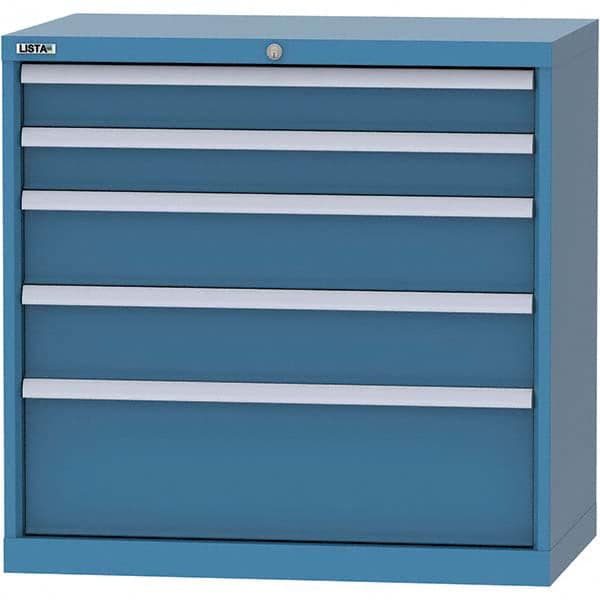 LISTA - 5 Drawer, 84 Compartment Bright Blue Steel Modular Storage Cabinet - USA Tool & Supply