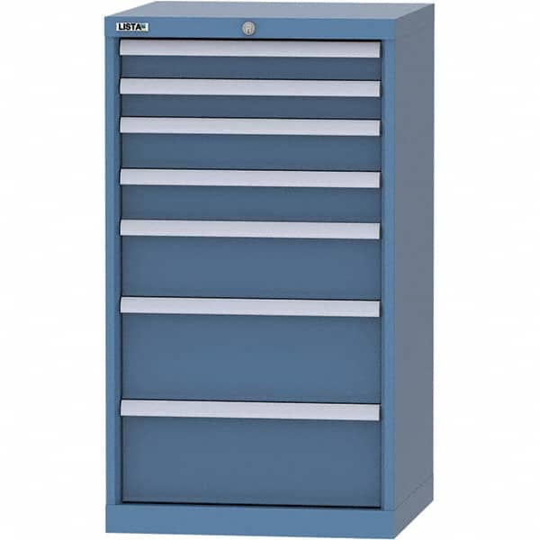 LISTA - 7 Drawer, 84 Compartment Bright Blue Steel Modular Storage Cabinet - USA Tool & Supply