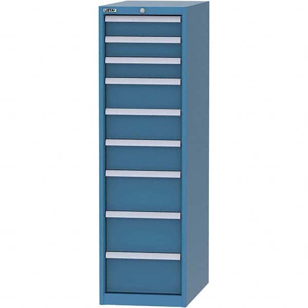LISTA - 9 Drawer, 45 Compartment Bright Blue Steel Modular Storage Cabinet - USA Tool & Supply