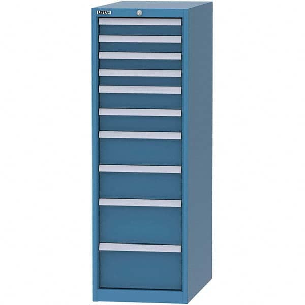 LISTA - 10 Drawer, 45 Compartment Bright Blue Steel Modular Storage Cabinet - USA Tool & Supply