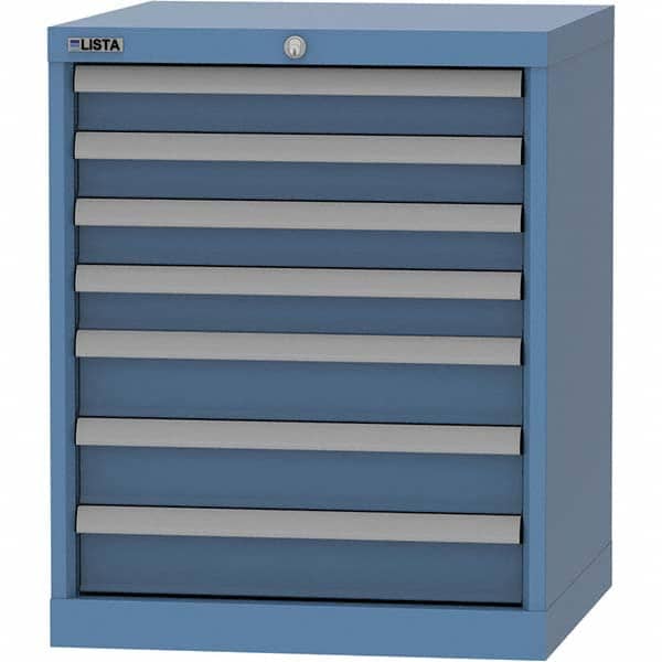 LISTA - 7 Drawer, 84 Compartment Bright Blue Steel Modular Storage Cabinet - USA Tool & Supply
