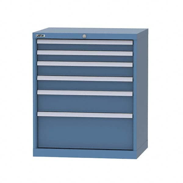 LISTA - 6 Drawer, 124 Compartment Bright Blue Steel Modular Storage Cabinet - USA Tool & Supply