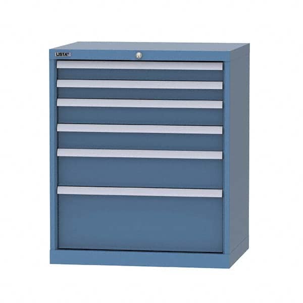 LISTA - 6 Drawer, 124 Compartment Bright Blue Steel Modular Storage Cabinet - USA Tool & Supply