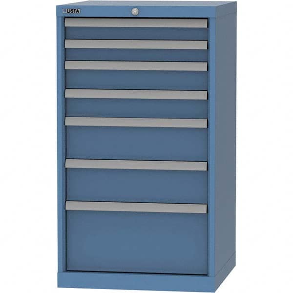 LISTA - 7 Drawer, 84 Compartment Bright Blue Steel Modular Storage Cabinet - USA Tool & Supply