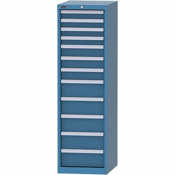 LISTA - 12 Drawer, 45 Compartment Bright Blue Steel Modular Storage Cabinet - USA Tool & Supply