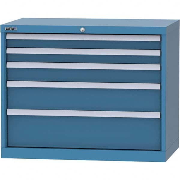 LISTA - 5 Drawer, 84 Compartment Bright Blue Steel Modular Storage Cabinet - USA Tool & Supply