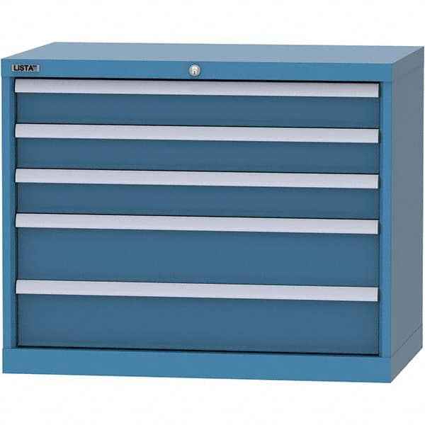 LISTA - 5 Drawer, 84 Compartment Bright Blue Steel Modular Storage Cabinet - USA Tool & Supply