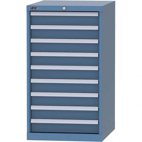 LISTA - 9 Drawer, 99 Compartment Bright Blue Steel Modular Storage Cabinet - USA Tool & Supply