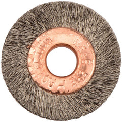 1″ Small Diameter Crimped Wire Wheel, .005″ Stainless Steel Fill, 1/4″ Arbor Hole - USA Tool & Supply
