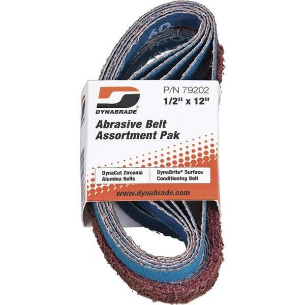 Dynabrade - 1/2" Wide x 12" OAL, 60 & 80 Grit, Aluminum Oxide Abrasive Belt - Aluminum Oxide, Coated & Nonwoven, X Weighted Cloth Backing, Wet/Dry - USA Tool & Supply