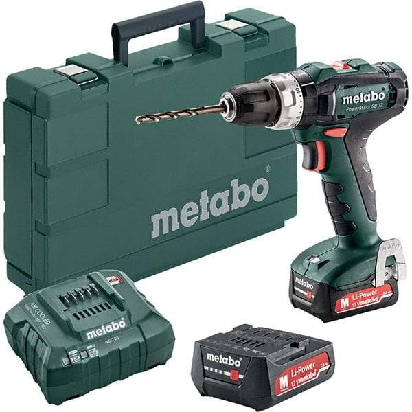 Metabo - 12 Volt 3/8" Keyless Chuck Cordless Hammer Drill - 0 to 21,000 BPM, 0 to 360 & 1,400 RPM, Reversible - USA Tool & Supply