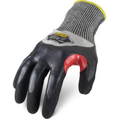 Puncture-Resistant Gloves:  Size  Large,  ANSI Cut  A5,  ANSI Puncture  4,  Nitrile,  HPPE Steel Blended Knit Black & Gray,  Palm, Fingers & Knuckles Coated,  Unlined Lined,  HPPE Fiber/Stainless Steel Back,  Sandy Grip,  ANSI Abrasion  Not Tested