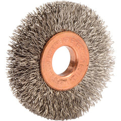1-1/2″ Small Diameter Crimped Wire Wheel, .008″ Stainless Steel Fill, 3/8″ Arbor Hole - USA Tool & Supply