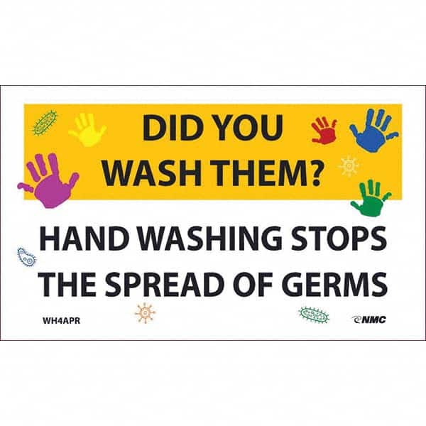 NMC - 1 5-Piece Restroom, Janitorial & Housekeeping Label - Legend: Did You Wash Them? - Hand Washing Stops the Spread of Germs - USA Tool & Supply