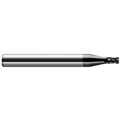 Corner Radius End Mill: 1/8″ Dia, 0.187″ LOC, 0.01″ Radius, 4 Flutes, Solid Carbide 1-1/2″ OAL, 1″ Shank Dia, Helix, Amorphous Diamond Coated, Corner Radius End, Centercutting