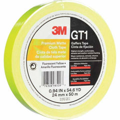 3M - 50m x 24mm x 11 mil Fluorescent Yellow Cotton Cloth Gaffers Tape - USA Tool & Supply