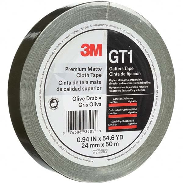 3M - 50m x 24mm x 11 mil Olive Green Cotton Cloth Gaffers Tape - USA Tool & Supply