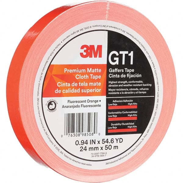 3M - 50m x 24mm x 11 mil Fluorescent Orange Cotton Cloth Gaffers Tape - USA Tool & Supply
