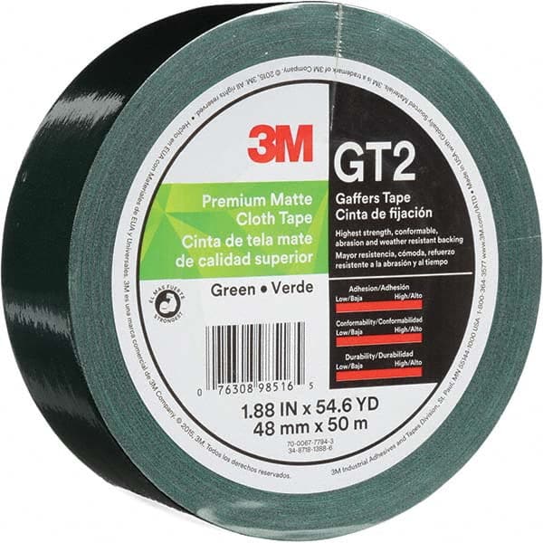 3M - 50m x 48mm x 11 mil Green Cotton Cloth Gaffers Tape - USA Tool & Supply