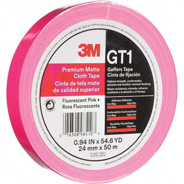 3M - 50m x 24mm x 11 mil Fluorescent Pink Cotton Cloth Gaffers Tape - USA Tool & Supply