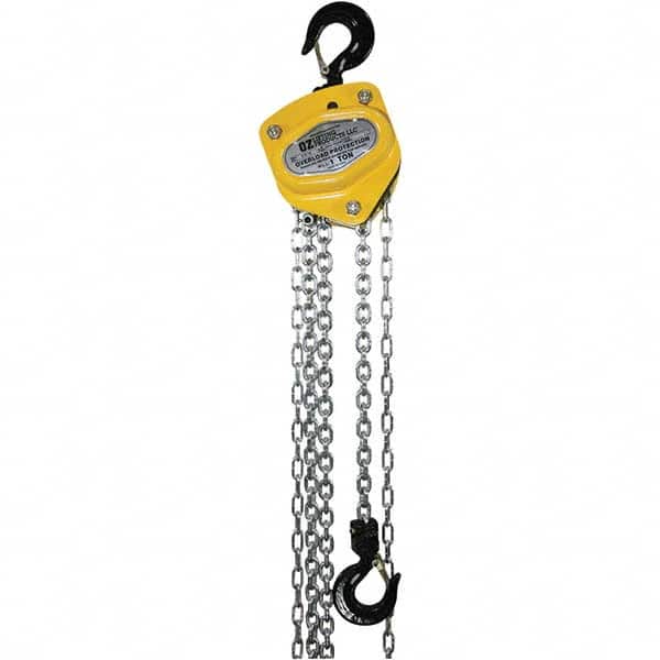 OZ Lifting Products - 2,000 Lb Capacity, 15' Lift Height, Manual Chain Hoist with Overload Protection - USA Tool & Supply