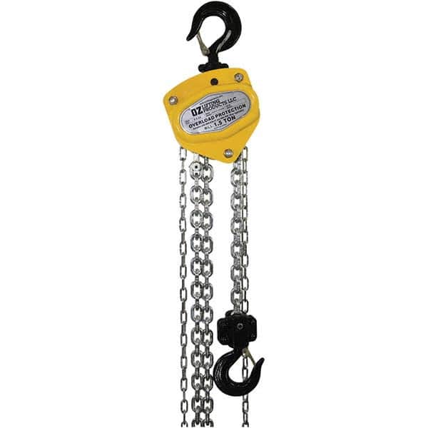 OZ Lifting Products - 3,000 Lb Capacity, 15' Lift Height, Manual Chain Hoist with Overload Protection - USA Tool & Supply
