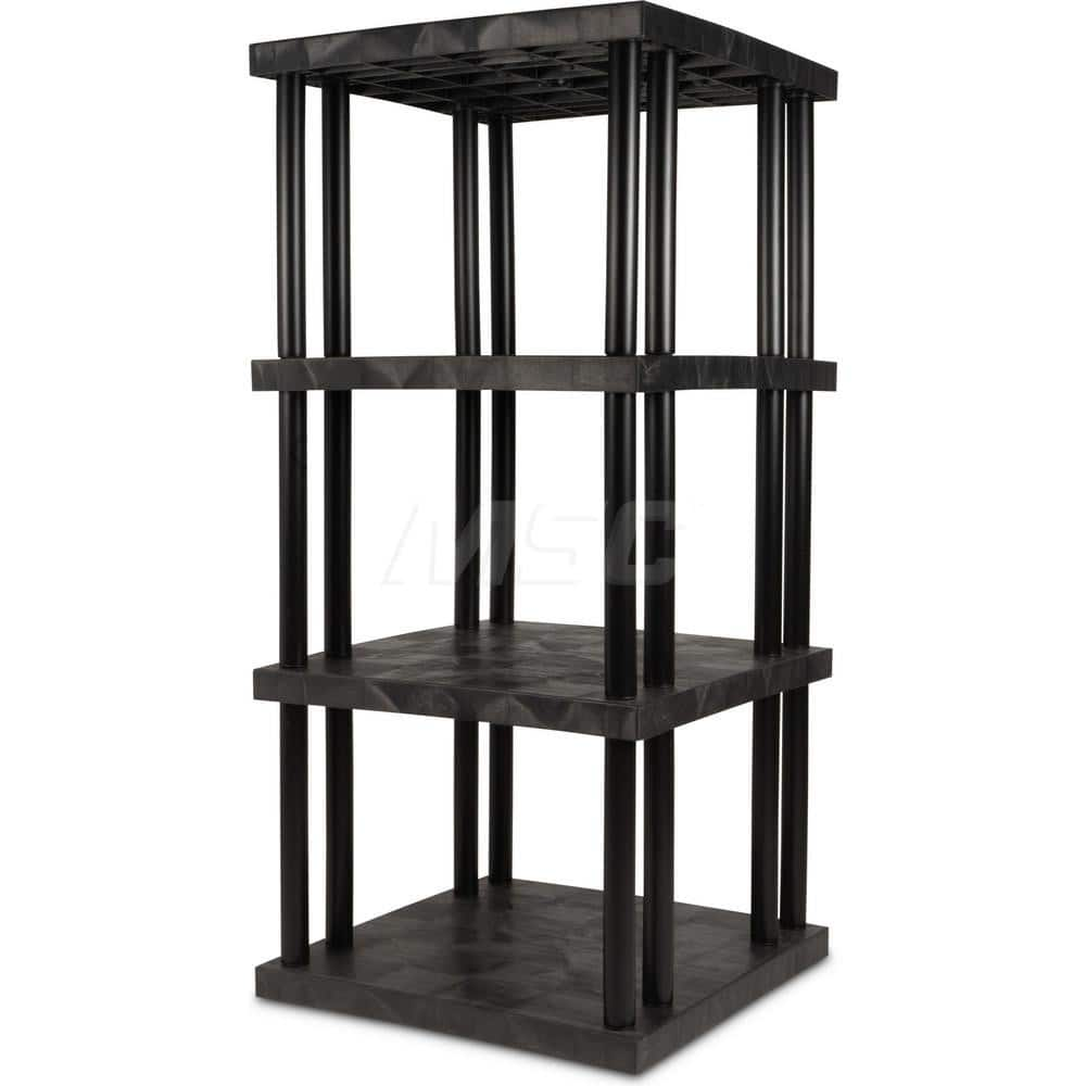 Plastic Shelving; Type: Fixed Shelving; Shelf Capacity (Lb.): 1965; Width (Inch): 36; Height (Inch): 75.000000; Depth: 36; Number of Shelves: 4; Color: Black