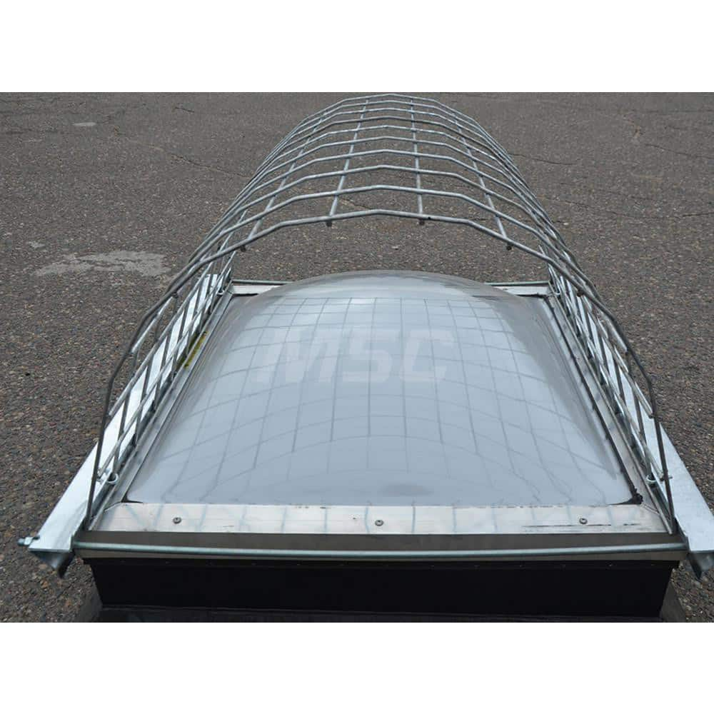 Skylight Guards; Shape: Half Round; Material: Galvanized steel; Color: Silver; Height (Inch): 18.98; Length (Inch): 80; Width (Inch): 42; Load Rating (Lb.): 411; Standards: CAL OSHA 3212 (b) ™and ™(e) ™and ™1926.501(b) (4)