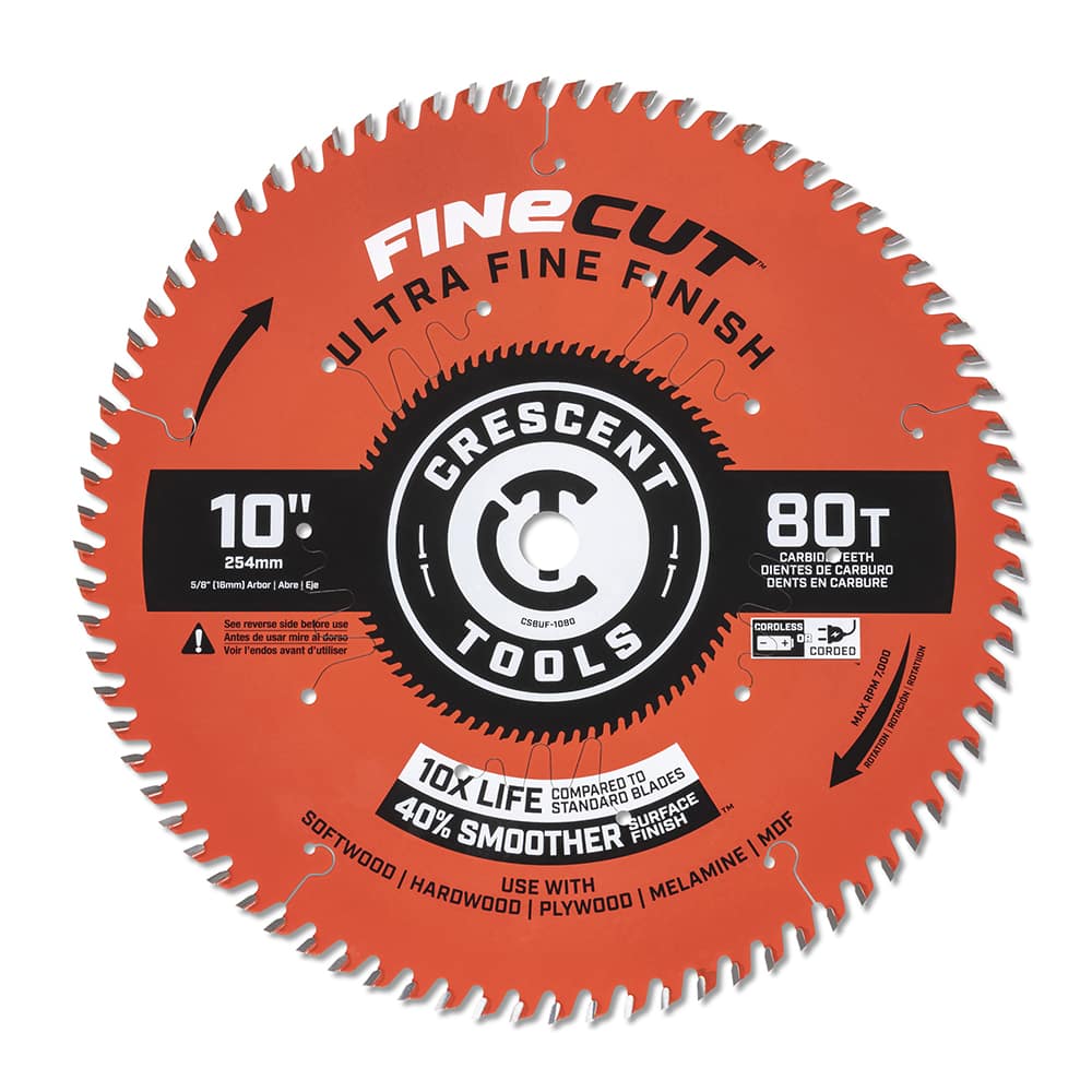 Wet & Dry Cut Saw Blade: 10″ Dia, 5/8″ Arbor Hole, 0.098″ Kerf Width, 80 Teeth Use on Finishing & Paneling