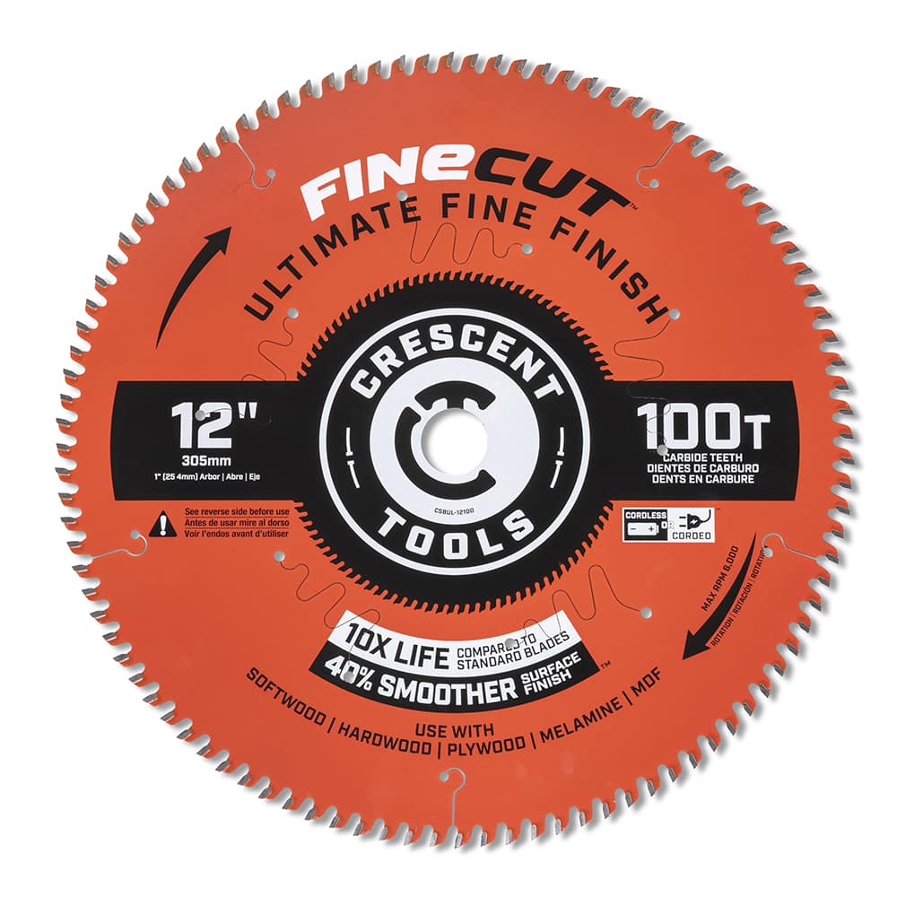 Wet & Dry Cut Saw Blade: 12″ Dia, 1″ Arbor Hole, 0.098″ Kerf Width, 100 Teeth Use on Finishing & Paneling