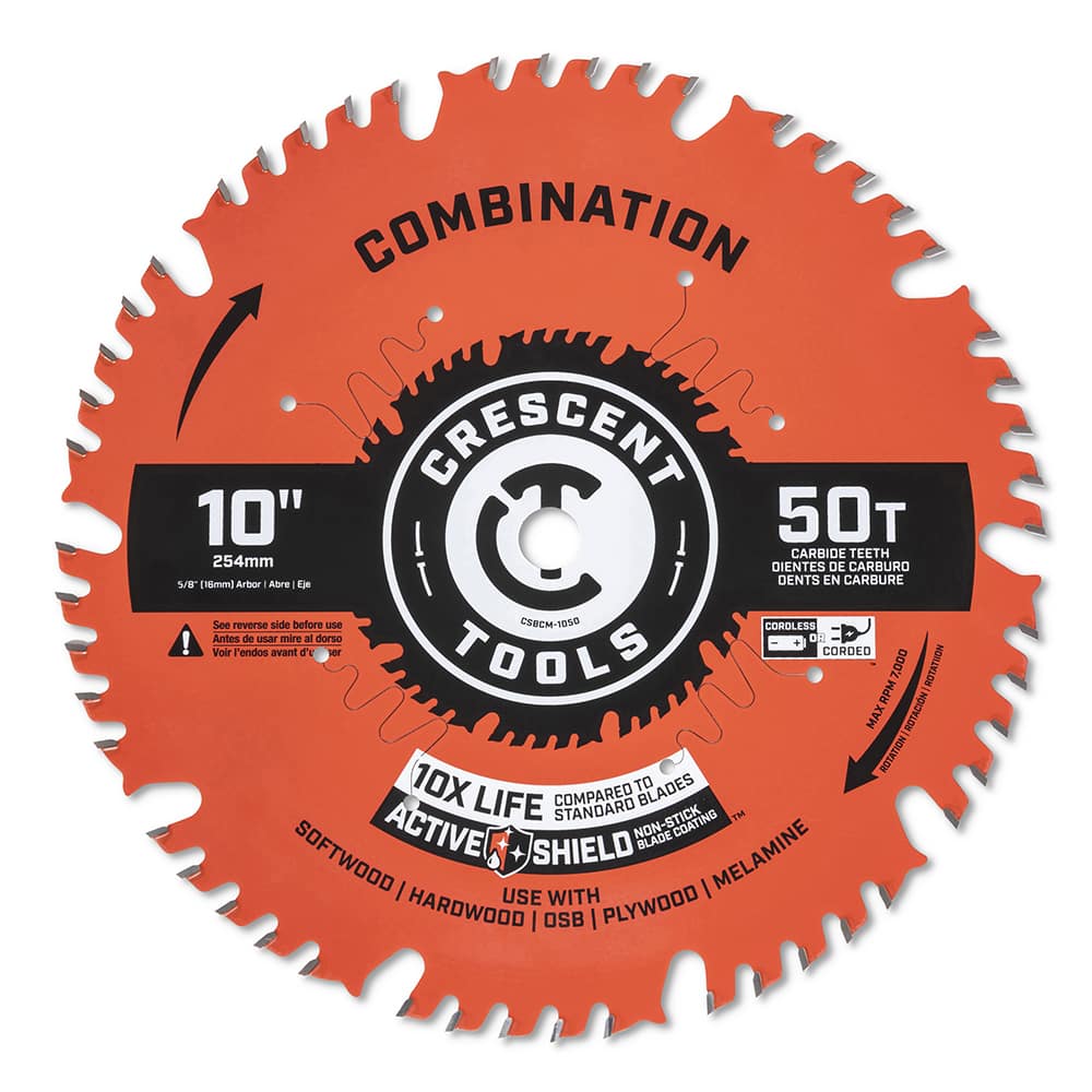 Wet & Dry Cut Saw Blade: 10″ Dia, 5/8″ Arbor Hole, 0.094″ Kerf Width, 50 Teeth Use on Combination