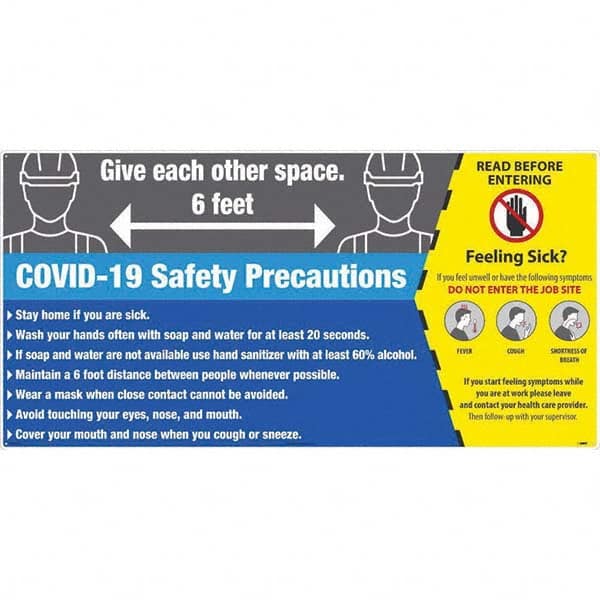 NMC - "COVID-19 - COVID-19 Safety Precautions", 48" Wide x 24" High, Aluminum Composite Panel Safety Sign - USA Tool & Supply