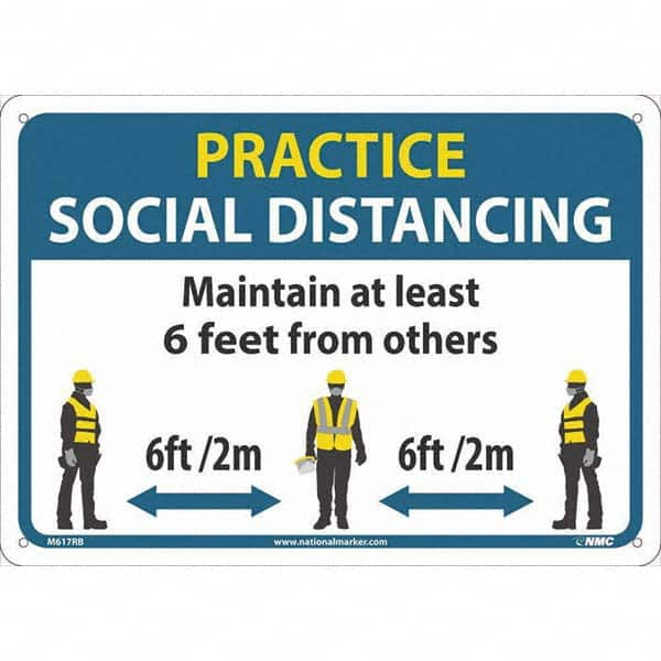 NMC - "Practice Social Distancing", 14" Wide x 10" High, Rigid Plastic Safety Sign - USA Tool & Supply