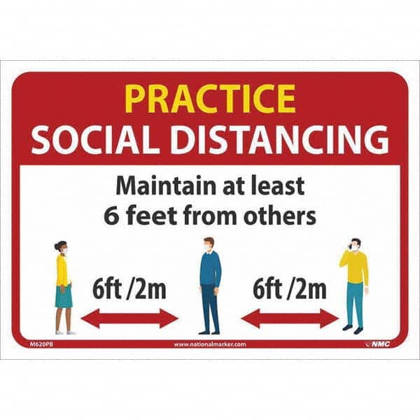 NMC - "Practice Social Distancing", 14" Wide x 10" High, Pressure-Sensitive Vinyl Safety Sign - USA Tool & Supply