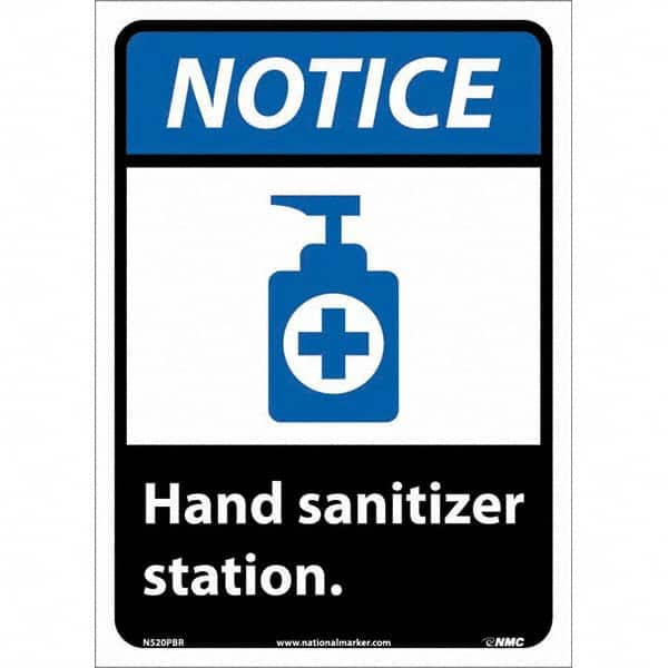 NMC - "Notice - Hand Sanitizer Station", 10" Wide x 14" High, Pressure-Sensitive Vinyl Safety Sign - USA Tool & Supply