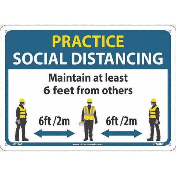 NMC - "Practice Social Distancing", 14" Wide x 10" High, Aluminum Safety Sign - USA Tool & Supply