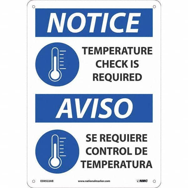 NMC - "Notice - Temperature Check is Required", 10" Wide x 14" High, Aluminum Safety Sign - USA Tool & Supply