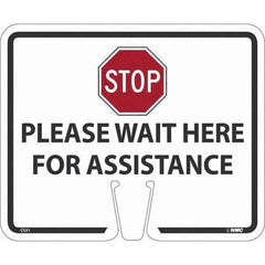 NMC - "Stop - Please Wait Here", 12-5/8" Wide x 10-3/8" High, Rigid Plastic Safety Sign - USA Tool & Supply