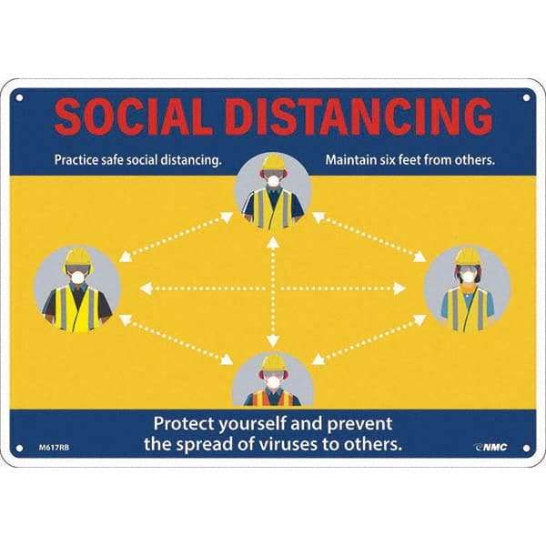 NMC - "Social Distancing", 14" Wide x 10" High, Rigid Plastic Safety Sign - USA Tool & Supply