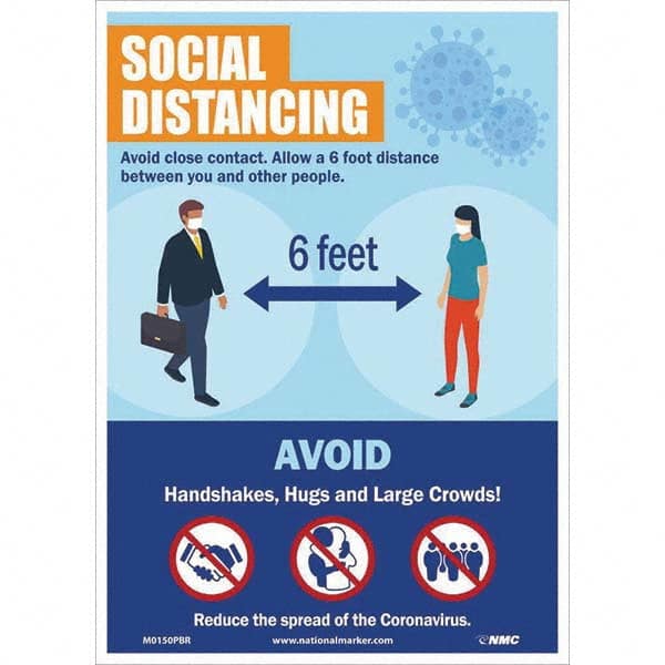 NMC - "COVID-19 - Social Distancing - Avoid Close Contact", 10" Wide x 14" High, Pressure-Sensitive Vinyl Safety Sign - USA Tool & Supply