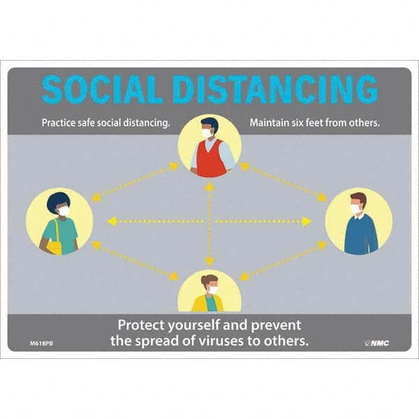 NMC - "Social Distancing", 14" Wide x 10" High, Pressure-Sensitive Vinyl Safety Sign - USA Tool & Supply