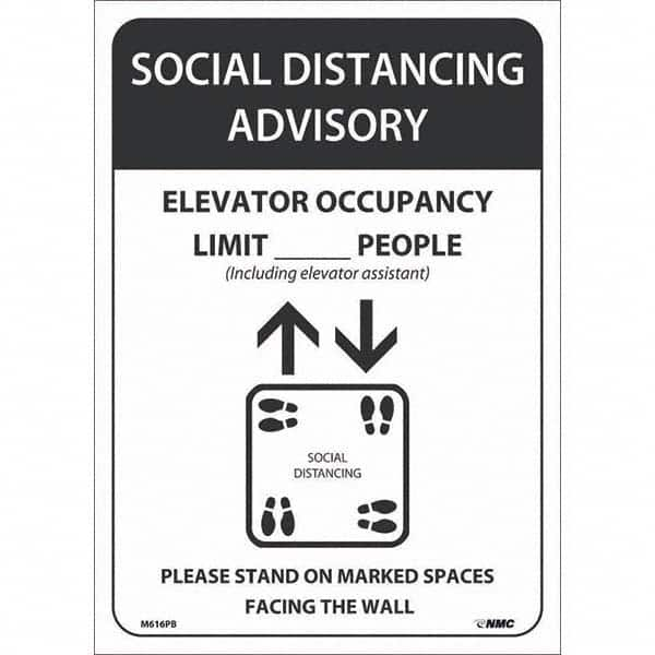 NMC - "Social Distancing Advisory Elevatory Occupancy", 10" Wide x 14" High, Pressure-Sensitive Vinyl Safety Sign - USA Tool & Supply