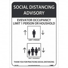 NMC - "Social Distancing Advisory Elevatory Occupancy", 10" Wide x 14" High, Pressure-Sensitive Vinyl Safety Sign - USA Tool & Supply