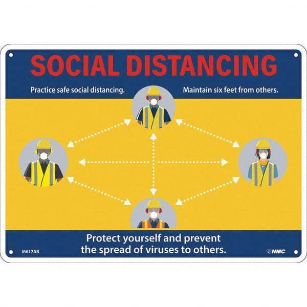 NMC - "Social Distancing", 14" Wide x 10" High, Aluminum Safety Sign - USA Tool & Supply